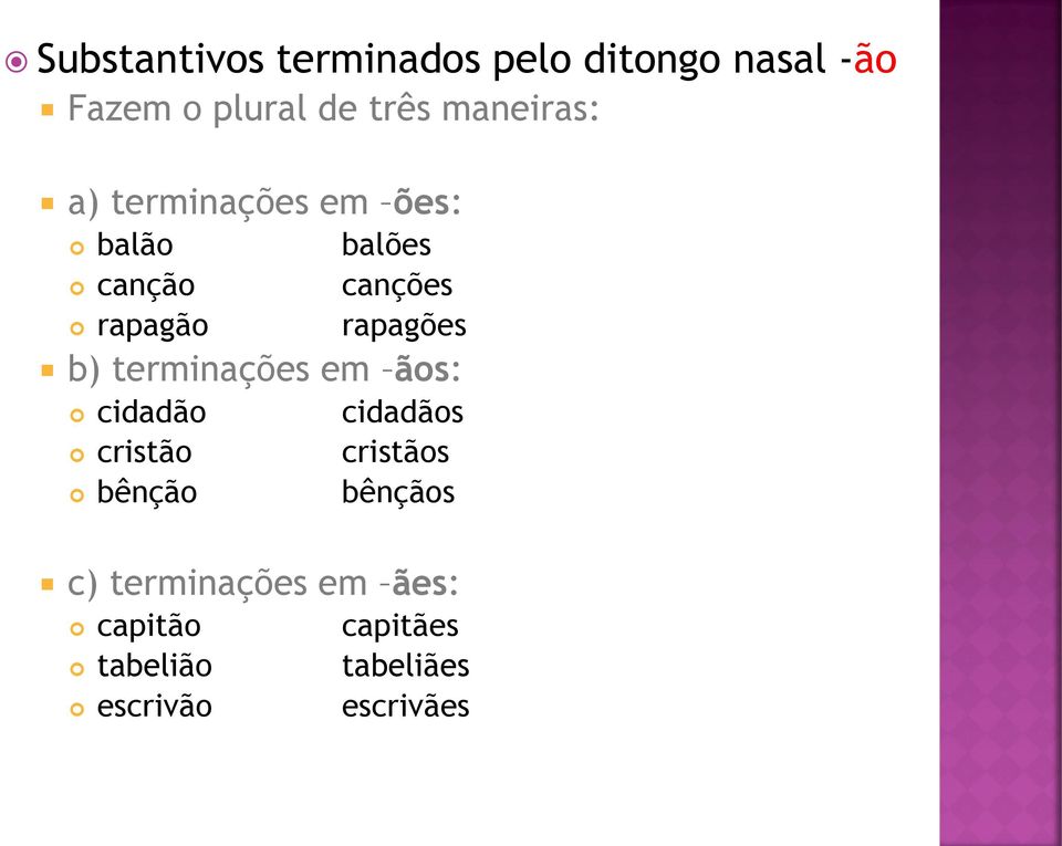 rapagões b) terminações em ãos: cidadão cristão bênção cidadãos cristãos