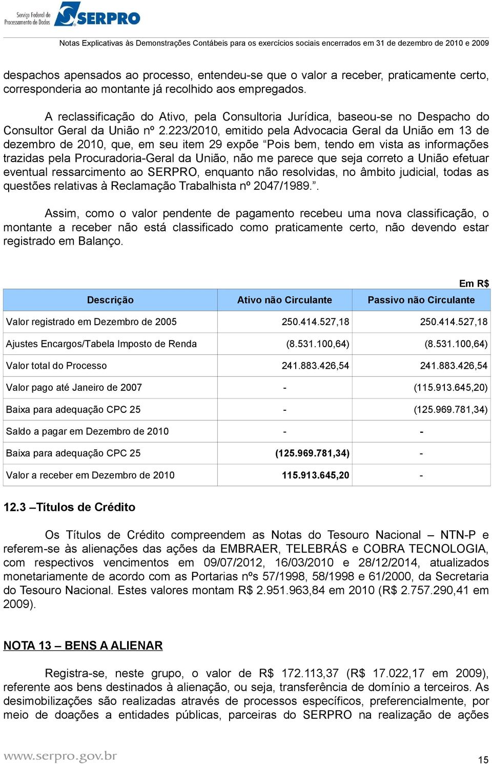 223/2010, emitido pela Advocacia Geral da União em 13 de dezembro de 2010, que, em seu item 29 expõe Pois bem, tendo em vista as informações trazidas pela Procuradoria-Geral da União, não me parece