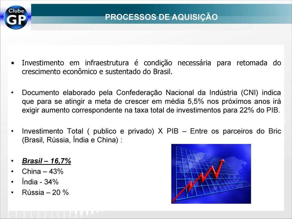 Documento elaborado pela Confederação Nacional da Indústria (CNI) indica que para se atingir a meta de crescer em média 5,5% nos