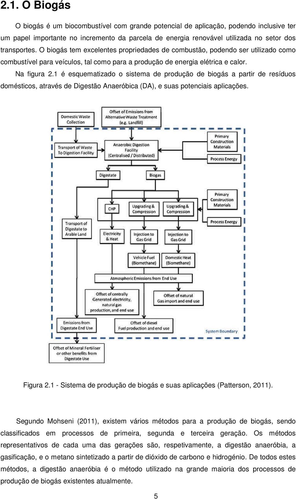 1 é esquematizado o sistema de produção de biogás a partir de resíduos domésticos, através de Digestão Anaeróbica (DA), e suas potenciais aplicações. Figura 2.