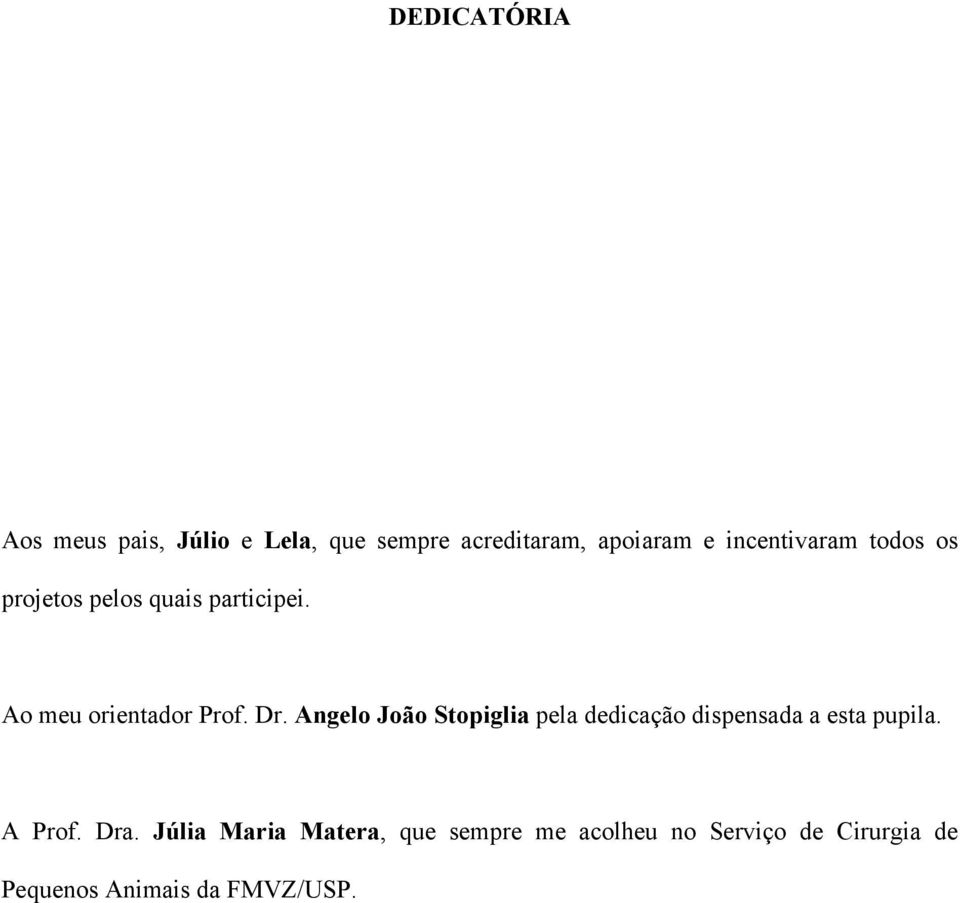 Angelo João Stopiglia pela dedicação dispensada a esta pupila. A Prof. Dra.