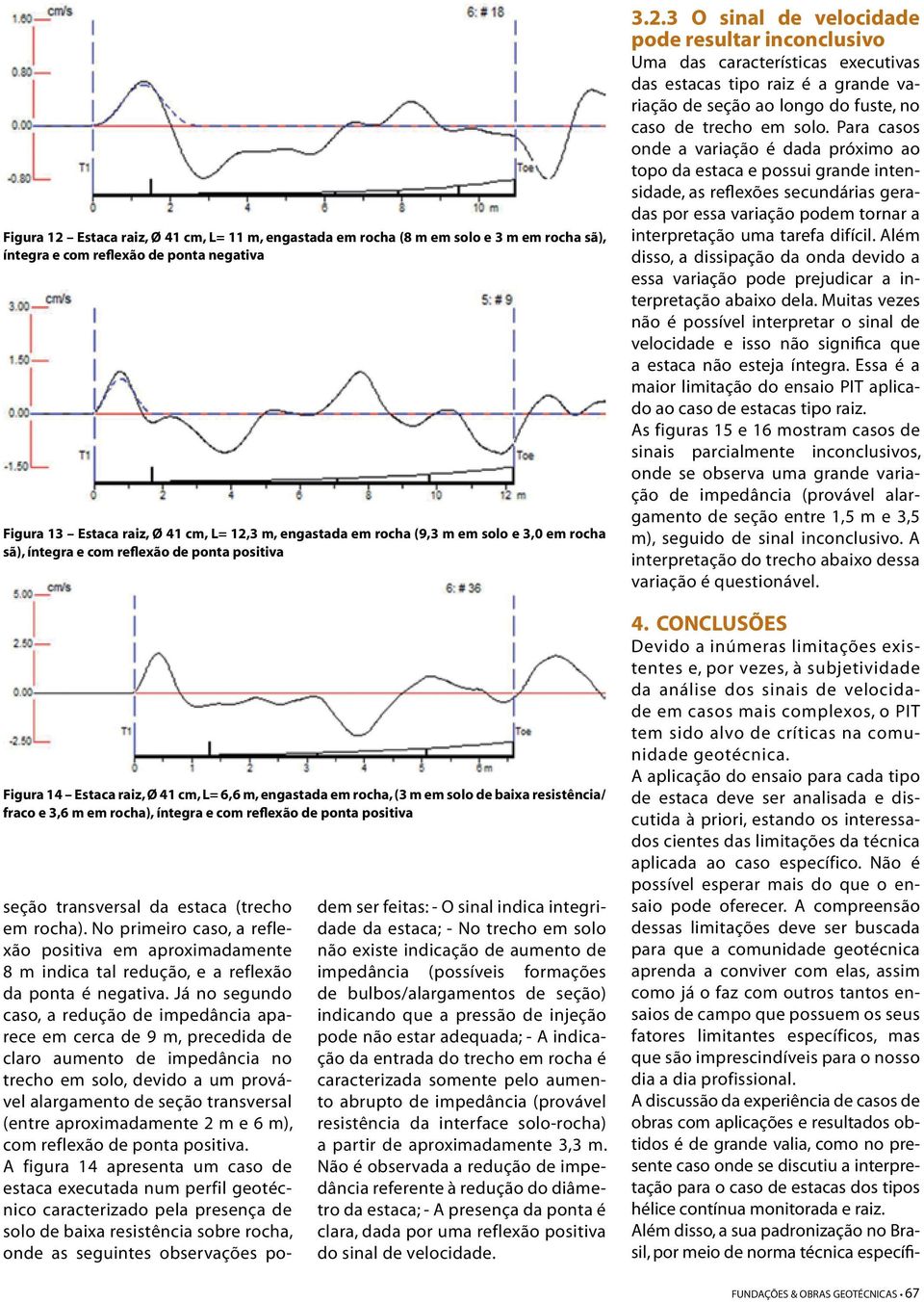 íntegra e com reflexão de ponta positiva seção transversal da estaca (trecho em rocha).