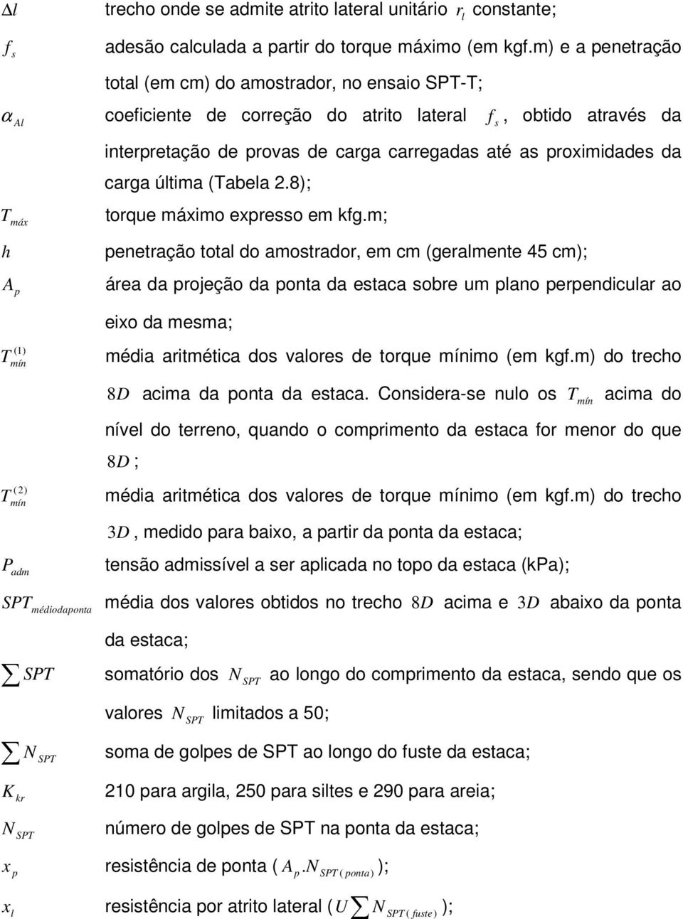 da carga última (Tabela 2.8); T máx torque máximo expresso em kfg.