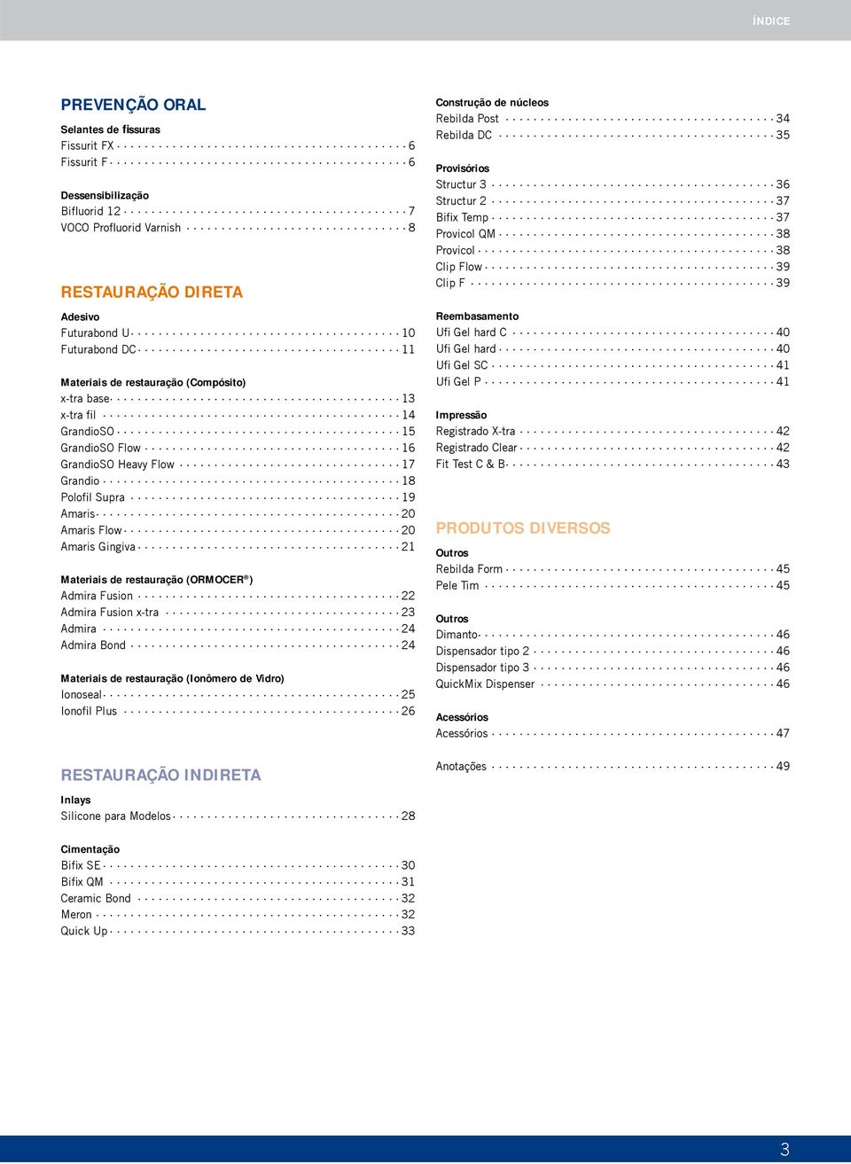 Fusion x-tra 23 Admira 24 Admira Bond 24 (Ionômero de Vidro) Ionoseal 25 Ionofil Plus 26 RESTAURAÇÃO INDIRETA Inlays Silicone para Modelos 28 Construção de núcleos Rebilda Post 34 Rebilda DC 35