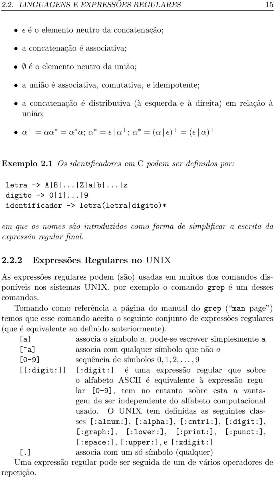 .. Z a b... z digito -> 0 1... 9 identificador -> letra(letra digito)* em que os nomes são introduzidos como forma de simplificar a escrita da expressão regular final. 2.