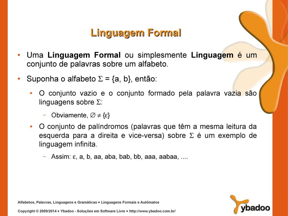 sobre : Obviamente, { } O conjunto de palíndromos (palavras que têm a mesma leitura da esquerda para a