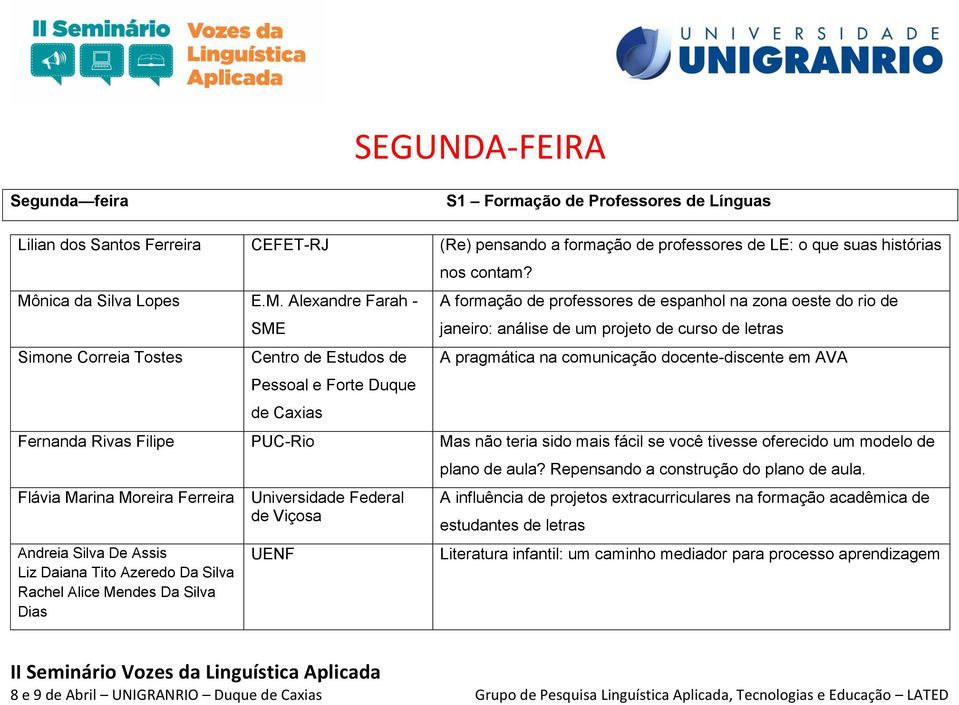 A formação de professores de espanhol na zona oeste do rio de janeiro: análise de um projeto de curso de letras A pragmática na comunicação docente-discente em AVA Fernanda Rivas Filipe PUC-Rio Mas