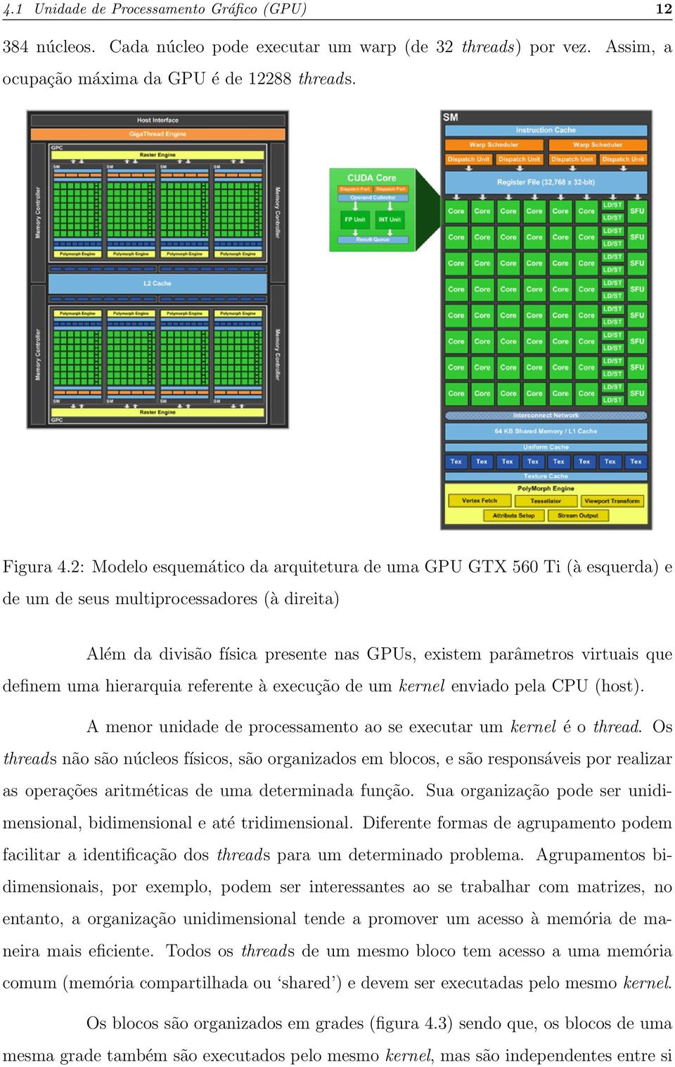 definem uma hierarquia referente à execução de um kernel enviado pela CPU (host). A menor unidade de processamento ao se executar um kernel é o thread.