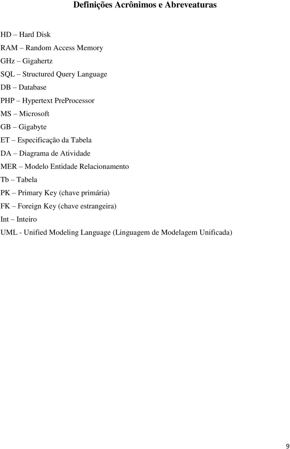 DA Diagrama de Atividade MER Modelo Entidade Relacionamento Tb Tabela PK Primary Key (chave primária) FK