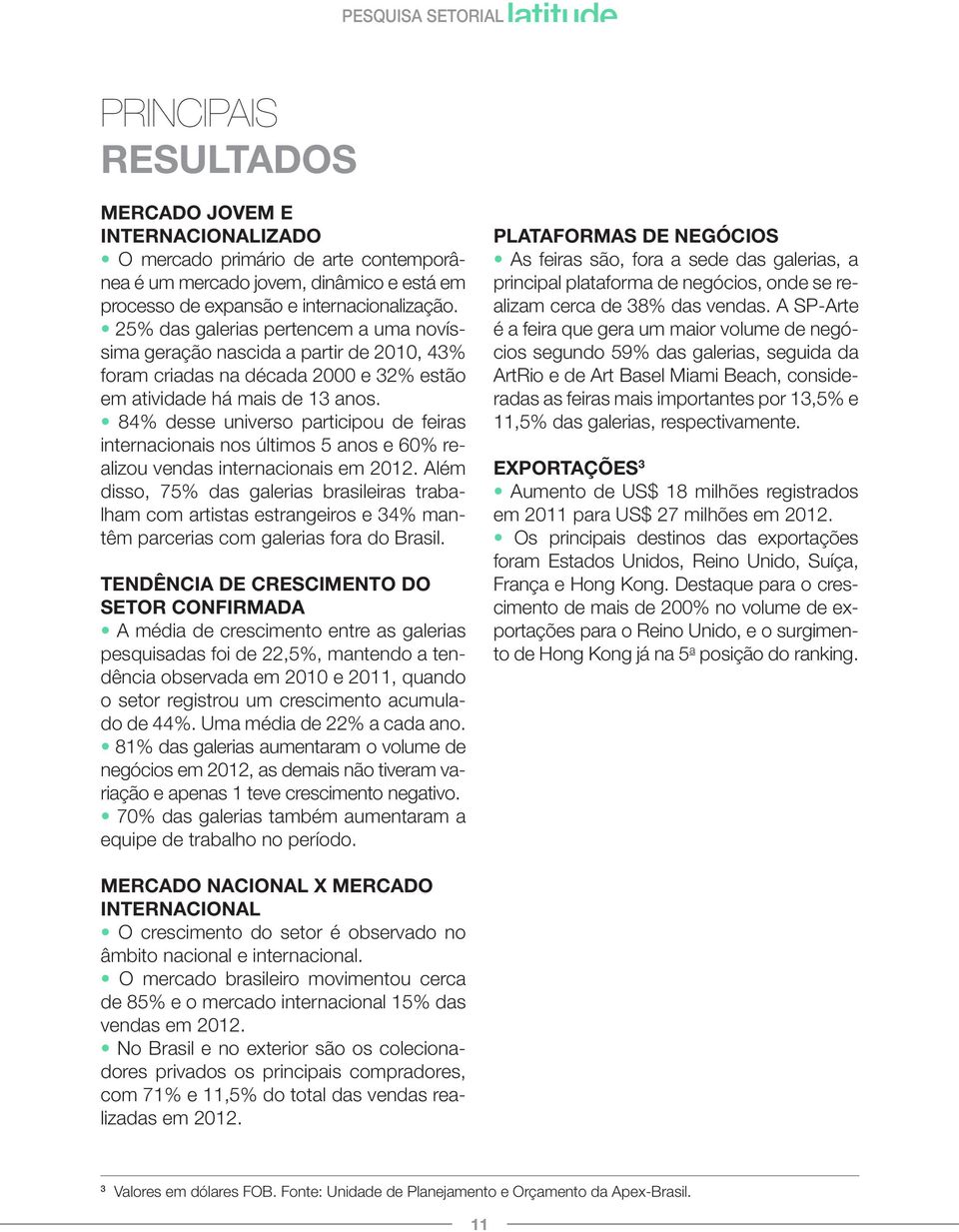 84% desse universo participou de feiras internacionais nos últimos 5 anos e 60% realizou vendas internacionais em 2012.