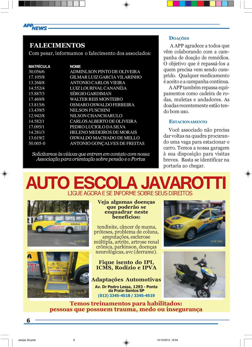 942/8 NILSON CHANCHARULO 14.582/1 CARLOS ALBERTO DE OLIVEIRA 17.095/1 PEDRO LUCIOLO DA SILVA 14.281/3 HELENO MEDEIROS DE MORAIS 13.619/2 OSWALDO MACHADO DE MELLO 50.