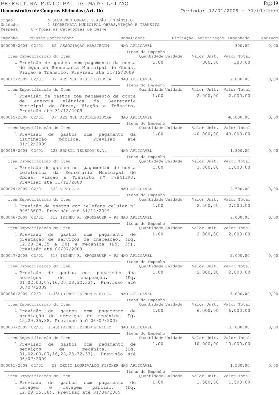 Previsão até 31/12/2009 300,00 300,00 000012/2009 02/01 37 AES SUL DISTRIBUIDORA NAO APLICAVEL 2.