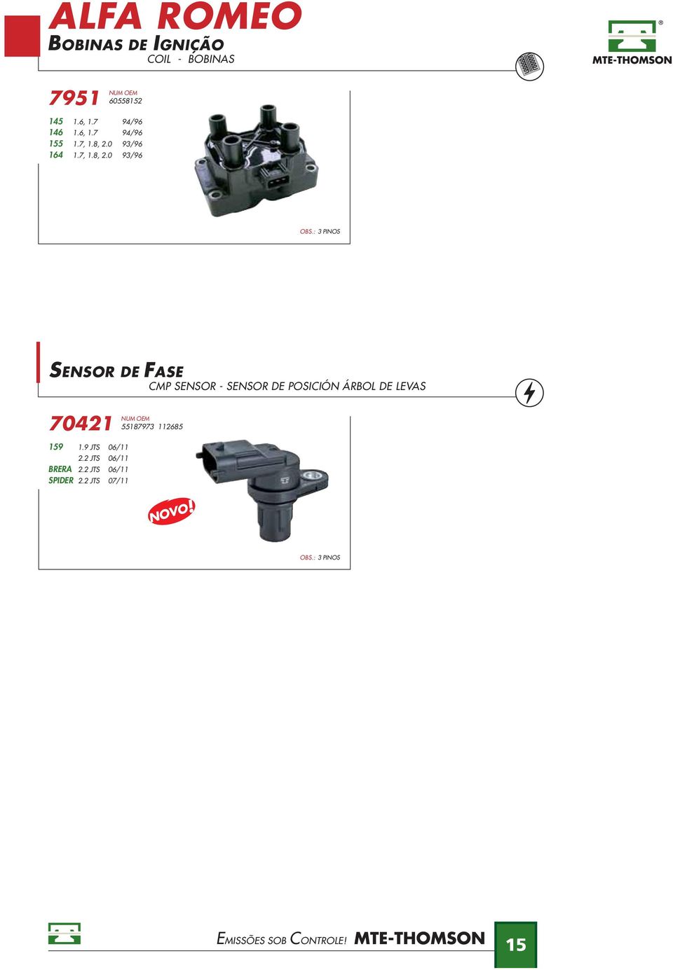 : 3 INOS SENSOR DE FASE M SENSOR - SENSOR DE OSIIÓN ÁROL DE LEVAS 7021 55187973