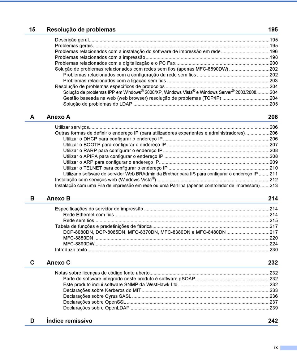 ..202 Problemas relacionados com a configuração da rede sem fios...202 Problemas relacionados com a ligação sem fios...203 Resolução de problemas específicos de protocolos.