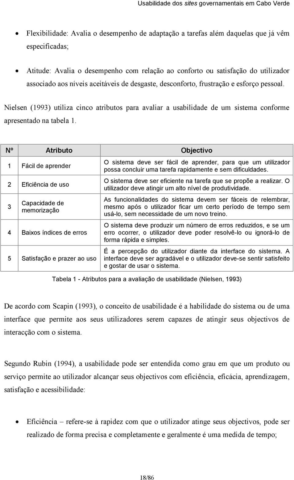 Nº Atributo Objectivo 1 Fácil de aprender 2 Eficiência de uso 3 Capacidade de memorização 4 Baios índices de erros 5 Satisfação e prazer ao uso O sistema deve ser fácil de aprender, para que um