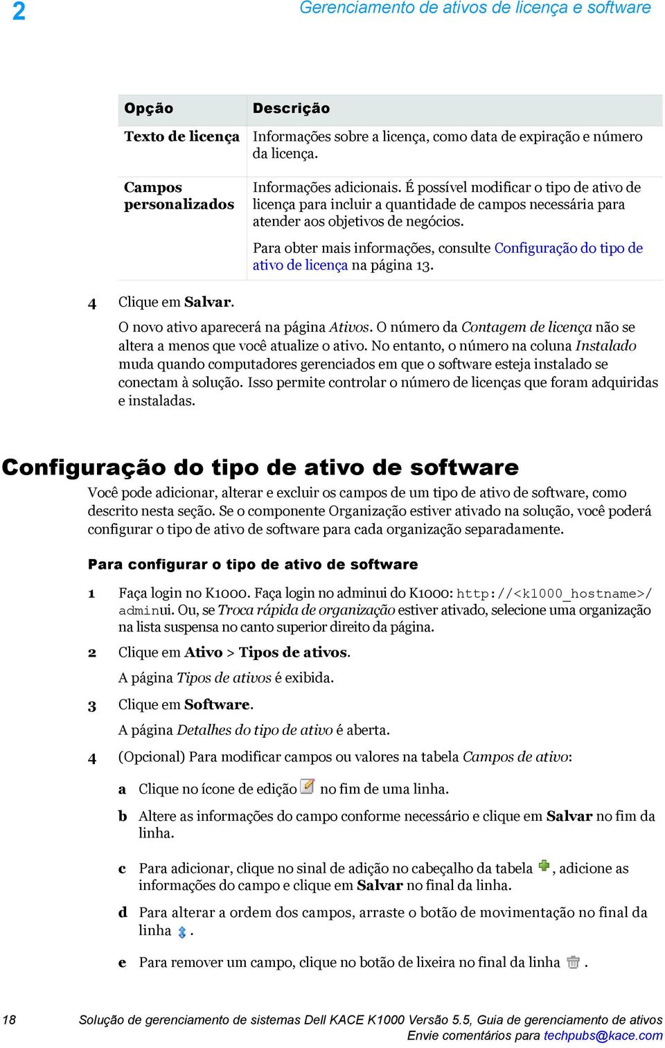 Para obter mais informações, consulte Configuração do tipo de ativo de licença na página 13. 4 Clique em Salvar. O novo ativo aparecerá na página Ativos.