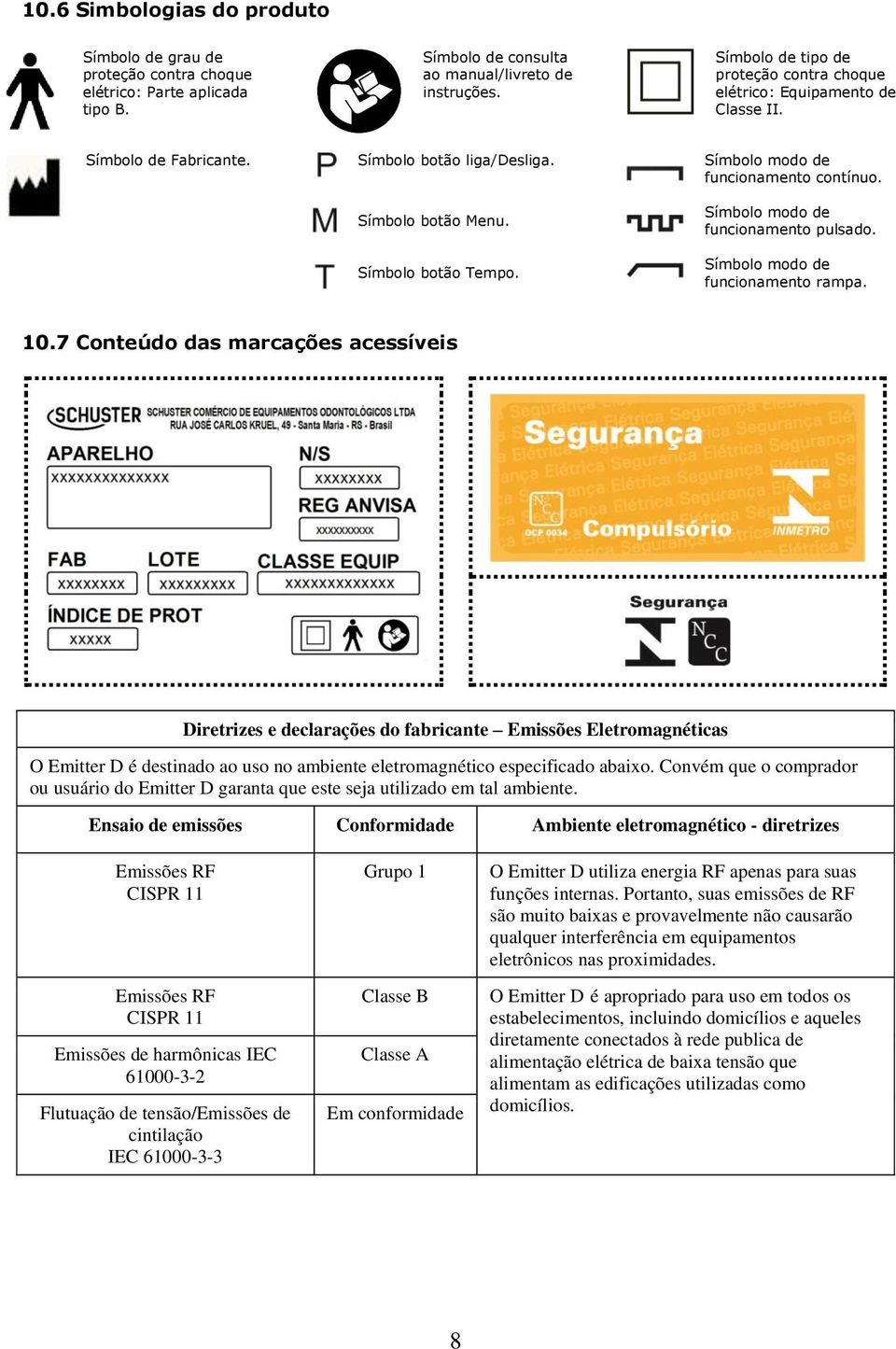 Símbolo modo de funcionamento contínuo. Símbolo modo de funcionamento pulsado. Símbolo modo de funcionamento rampa. 10.