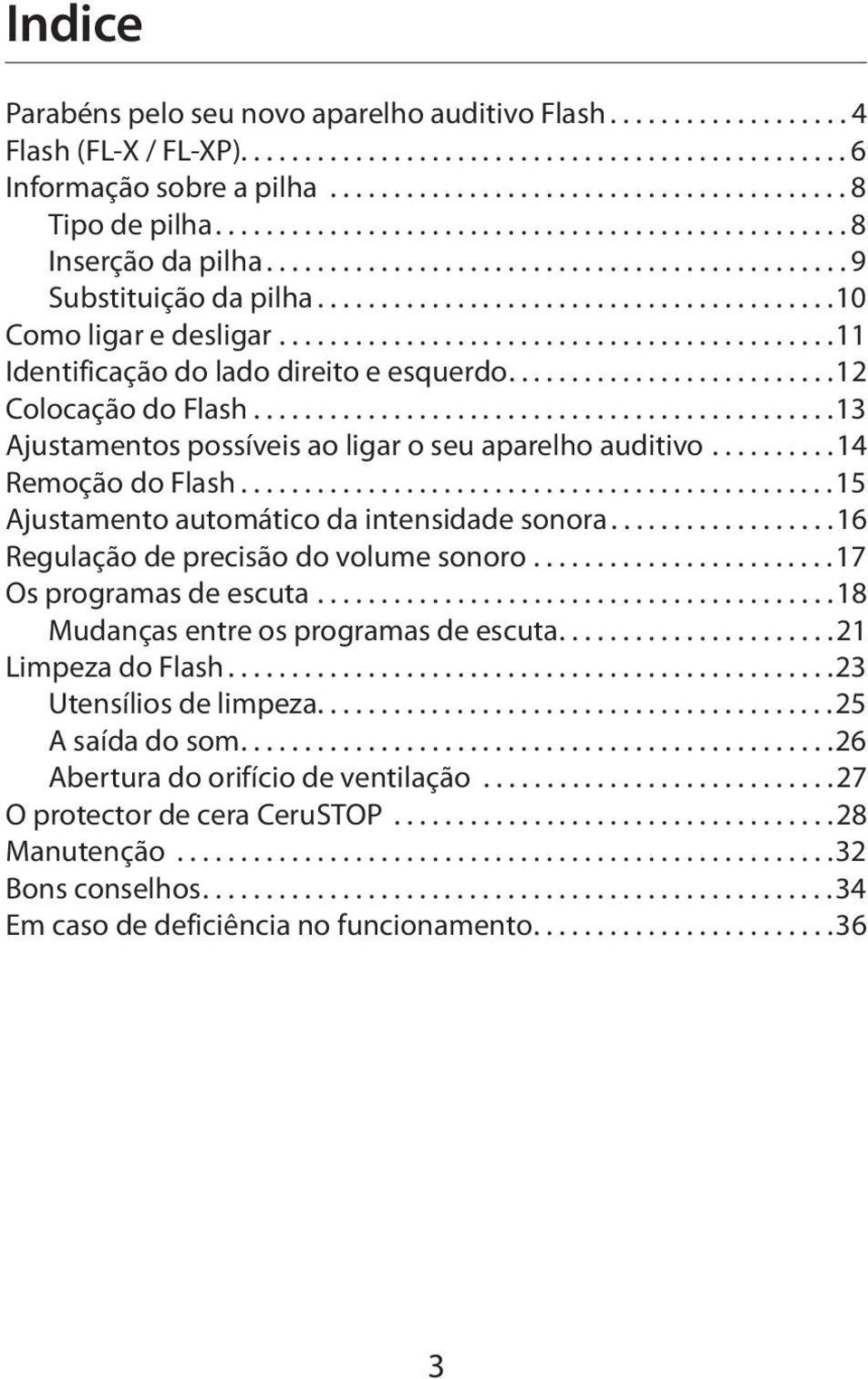 ...........................................11 Identificação do lado direito e esquerdo..........................12 Colocação do Flash..............................................13 Ajustamentos possíveis ao ligar o seu aparelho auditivo.