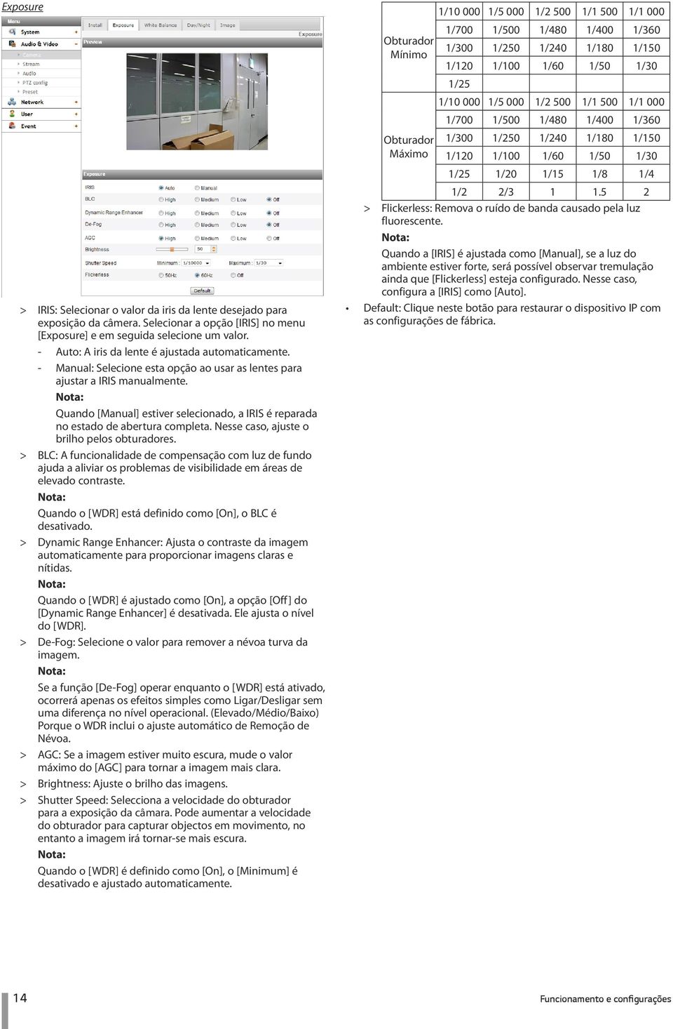 Quando [Manual] estiver selecionado, a IRIS é reparada no estado de abertura completa. Nesse caso, ajuste o brilho pelos obturadores.