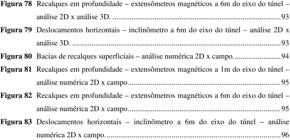 ... 93 Figura 8 Bacias de recalques superficiais análise numérica 2D x campo.