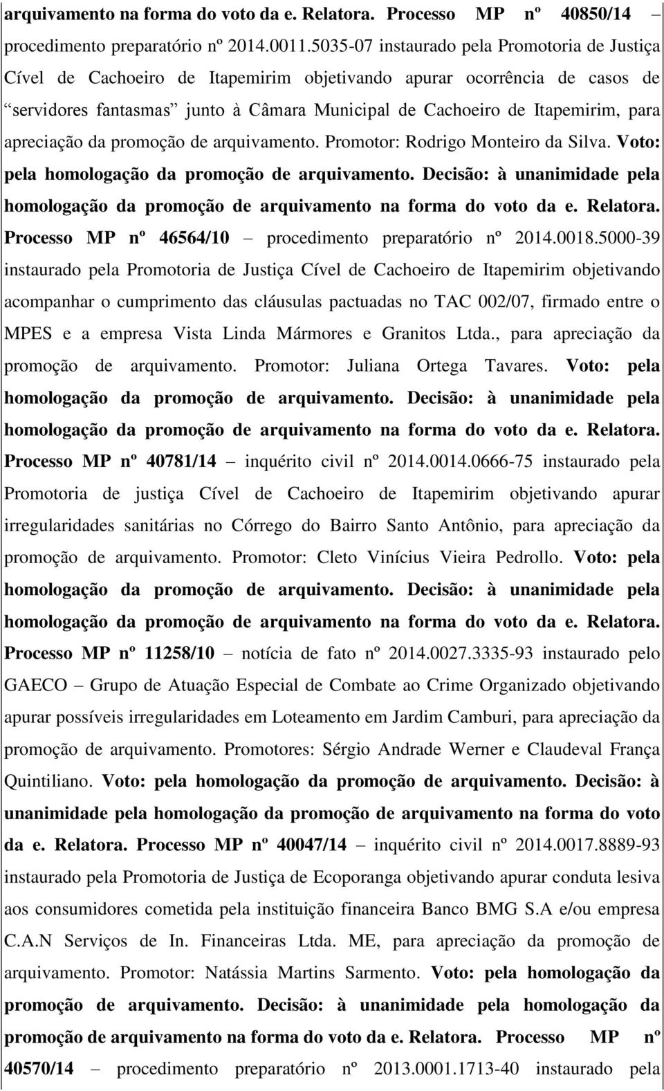 apreciação da promoção de arquivamento. Promotor: Rodrigo Monteiro da Silva. Voto: pela homologação da promoção de arquivamento na forma do voto da e. Relatora.