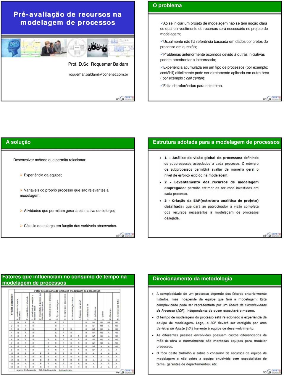 concretos do processo em questão; Problemas anteriormente ocorridos devido à outras iniciativas podem amedrontar o interessado; Experiência acumulada em um tipo de processos (por exemplo: contábil)