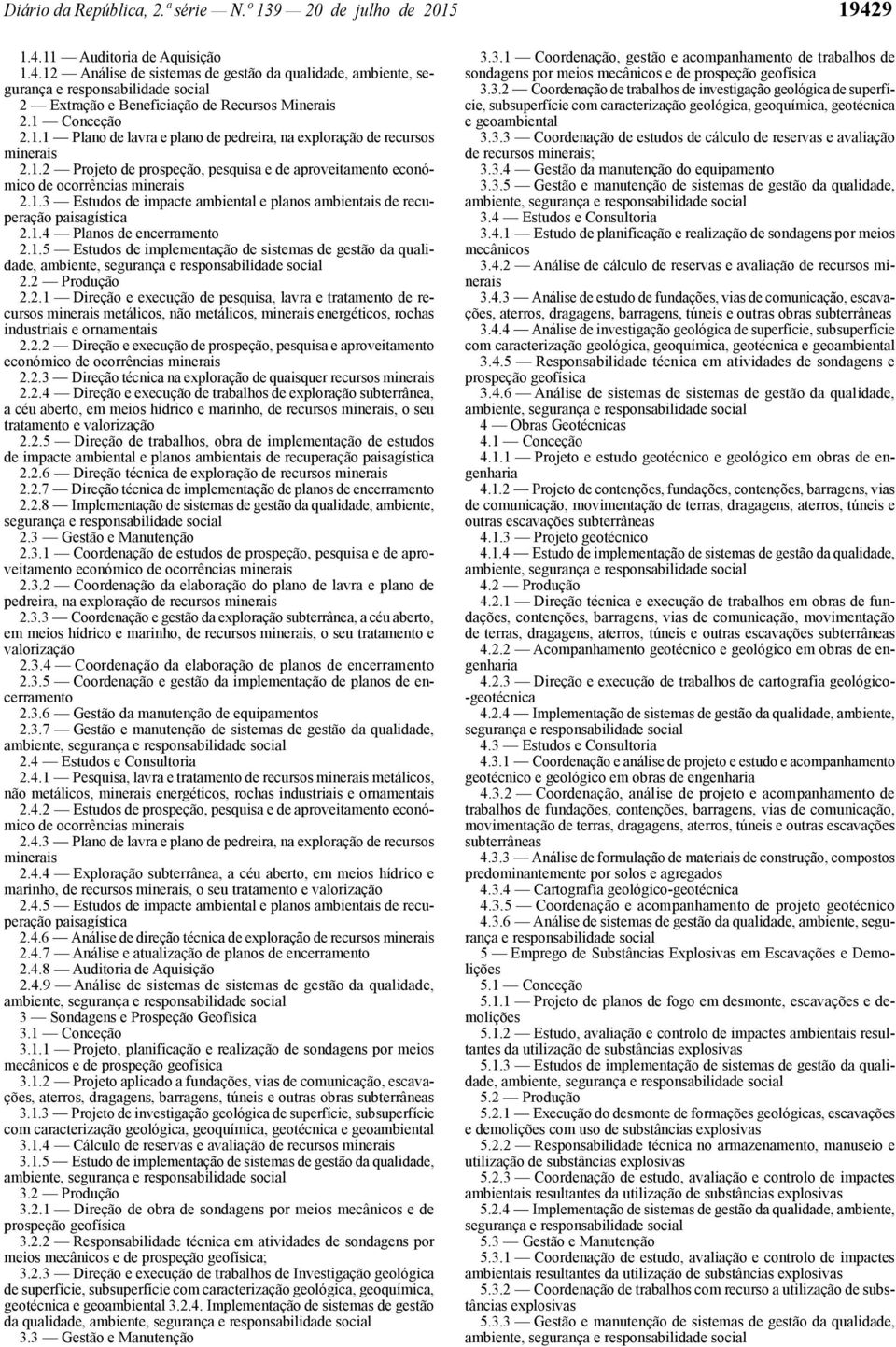 1.2 Projeto de prospeção, pesquisa e de aproveitamento económico de ocorrências minerais 2.1.3 Estudos de impacte ambiental e planos ambientais de recuperação paisagística 2.1.4 Planos de encerramento 2.