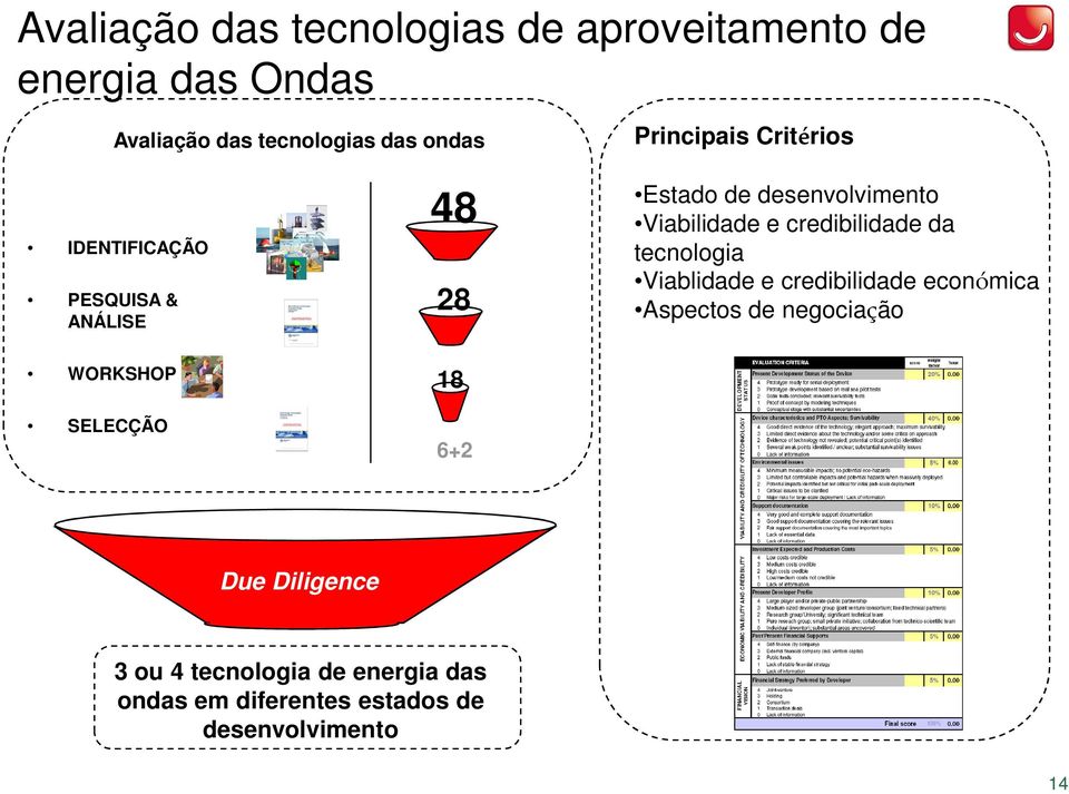 credibilidade da tecnologia Viablidade e credibilidade económica Aspectos de negociação WORKSHOP