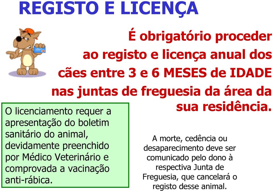 O licenciamento requer a apresentação do boletim sanitário do animal, devidamente preenchido por Médico