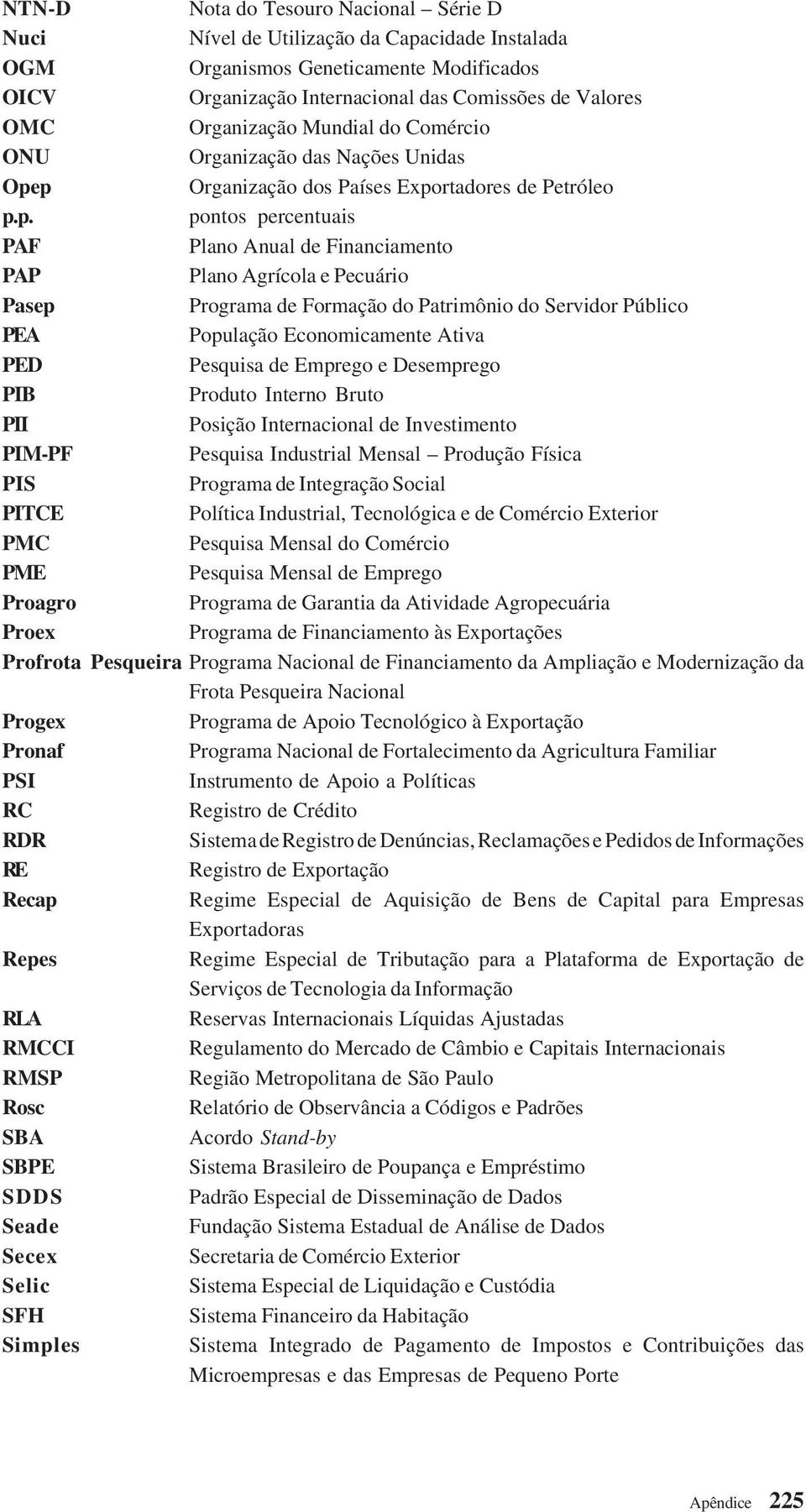 p Organização dos Países Exportadores de Petróleo p.p. pontos percentuais PAF Plano Anual de Financiamento PAP Plano Agrícola e Pecuário Pasep Programa de Formação do Patrimônio do Servidor Público