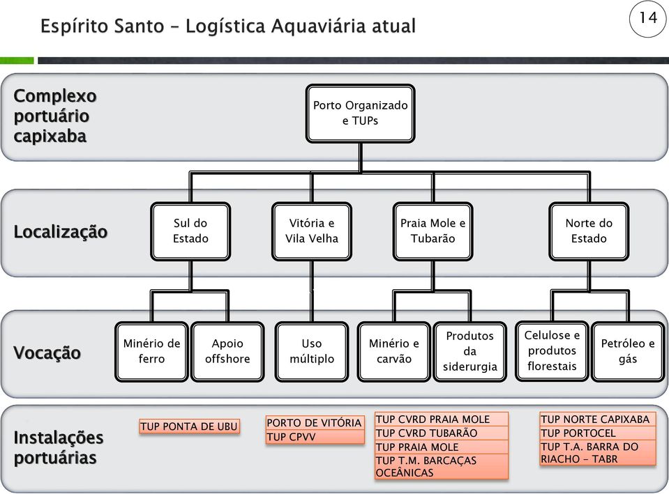 Celulose e produtos florestais Petróleo e gás Instalações portuárias TUP PONTA DE UBU PORTO DE VITÓRIA TUP CPVV TUP CVRD