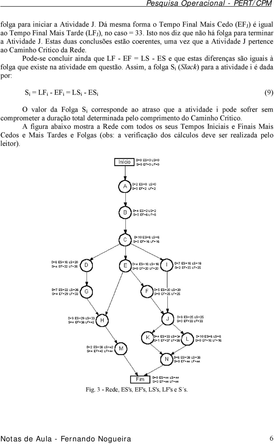 Pode-se concluir ainda que LF - EF = LS - ES e que estas diferenças são iguais à folga que existe na atividade em questão.