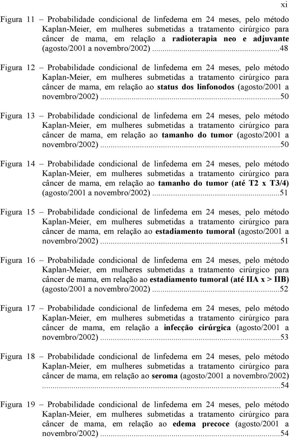 ..48 Figura 12 Probabilidade condicional de linfedema em 24 meses, pelo método Kaplan-Meier, em mulheres submetidas a tratamento cirúrgico para câncer de mama, em relação ao status dos linfonodos .