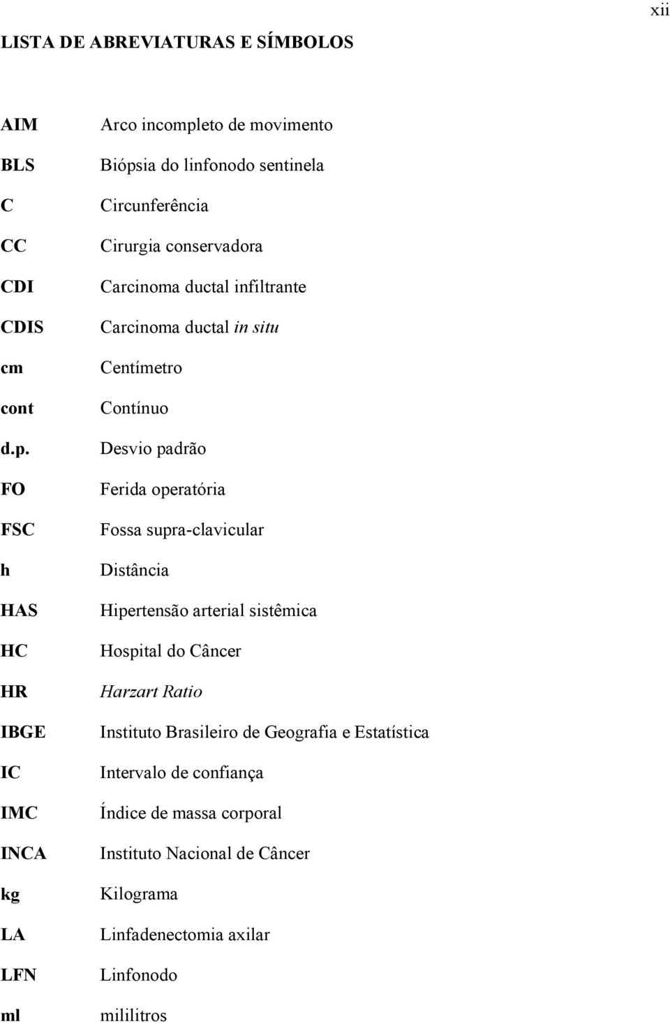 Carcinoma ductal infiltrante Carcinoma ductal in situ Centímetro Contínuo Desvio padrão Ferida operatória Fossa supra-clavicular Distância