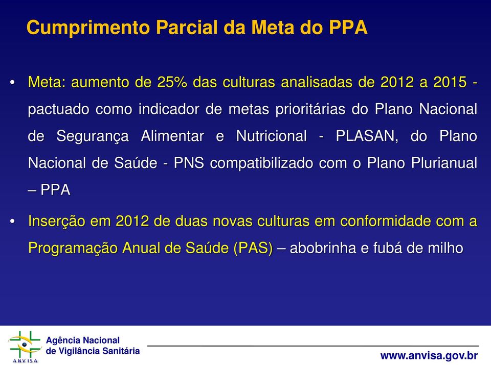 - PLASAN, do Plano Nacional de Saúde - PNS compatibilizado com o Plano Plurianual PPA Inserção em