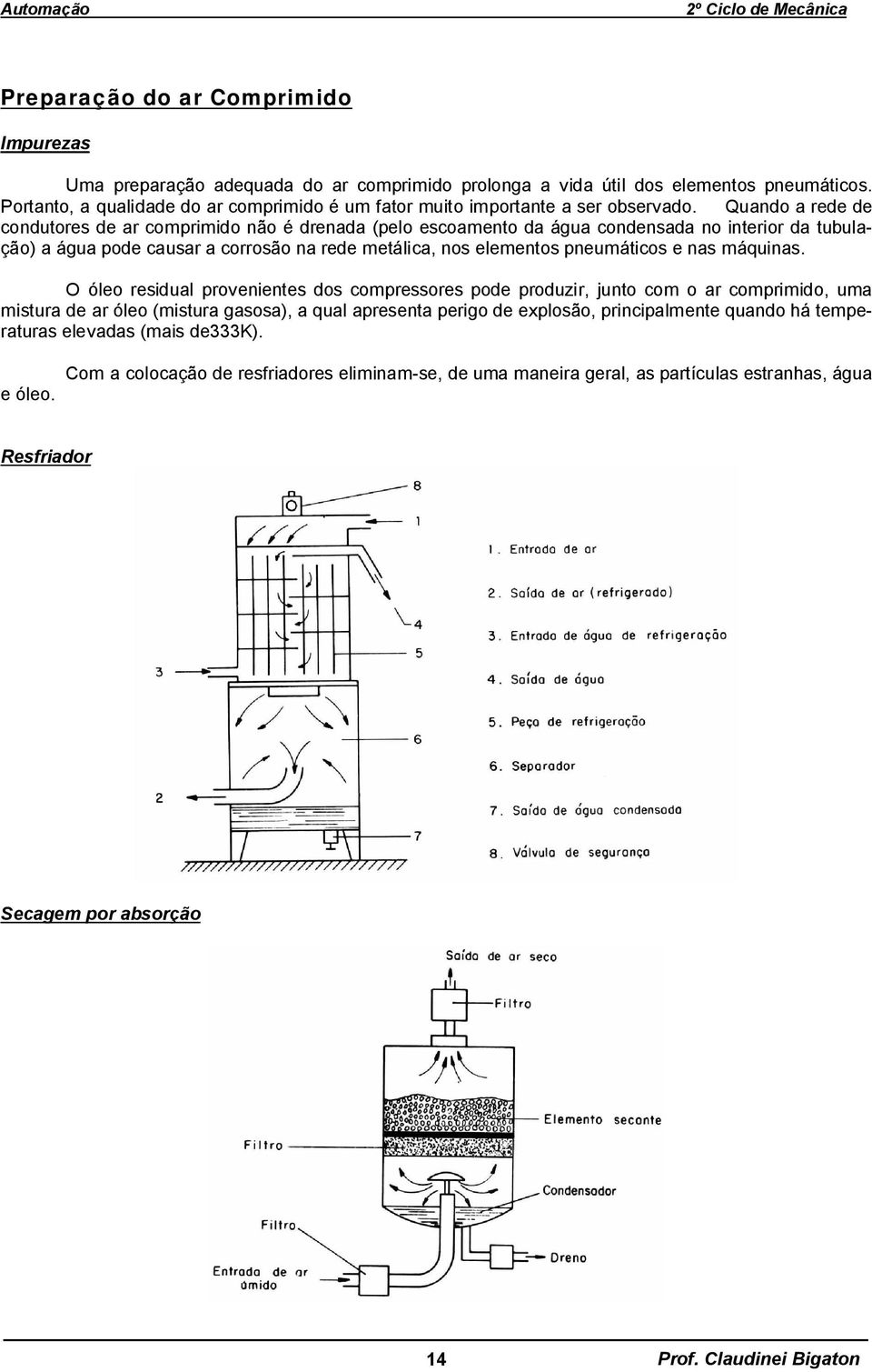 Quando a rede de condutores de ar comprimido não é drenada (pelo escoamento da água condensada no interior da tubulação) a água pode causar a corrosão na rede metálica, nos elementos pneumáticos e