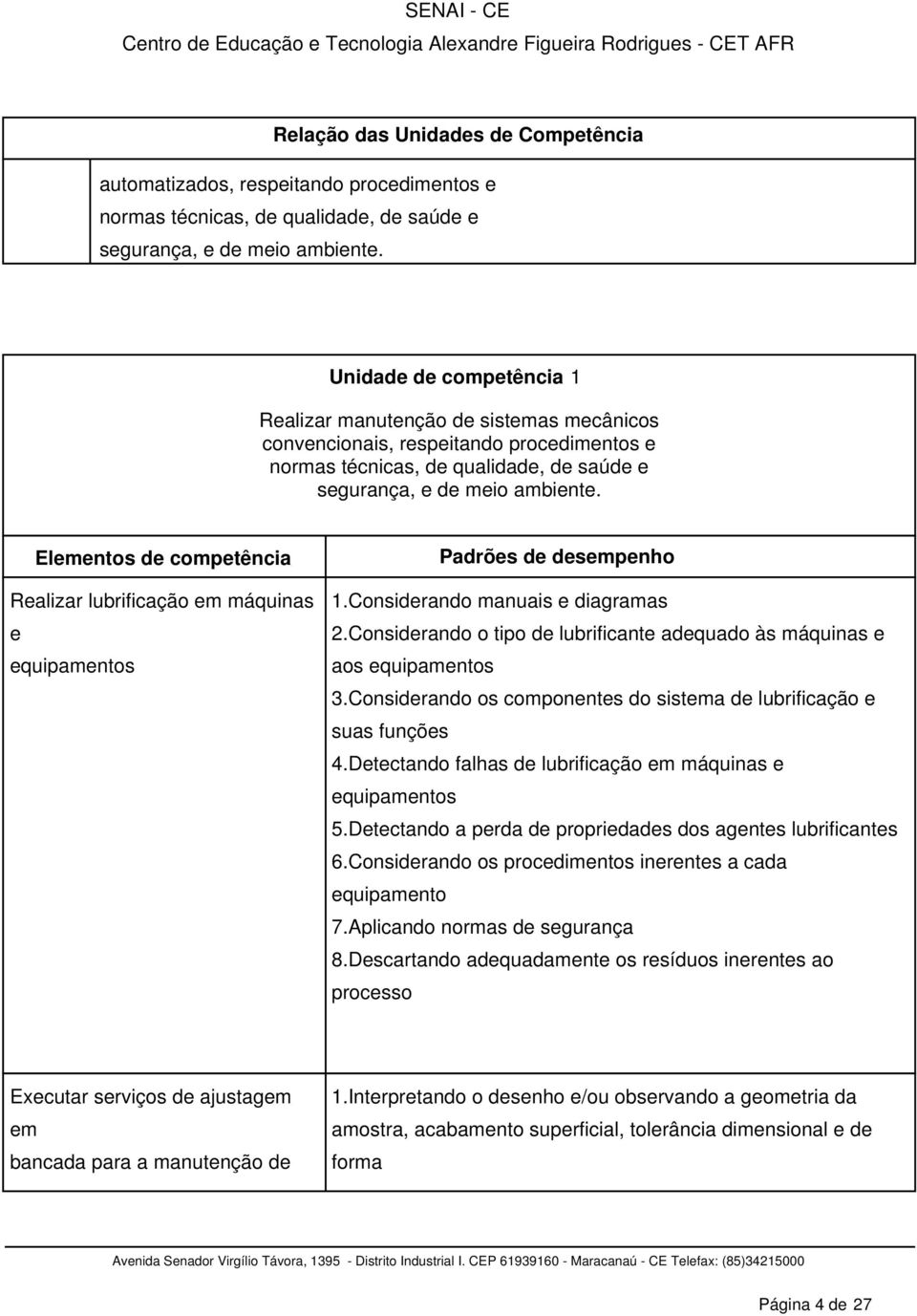 Considerando o tipo de lubrificante adequado às máquinas e aos equipamentos 3.Considerando os componentes do sistema de lubrificação e suas funções 4.