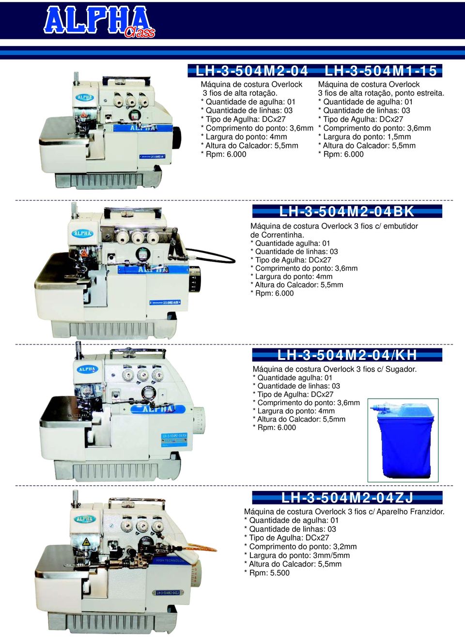 000 LH-3-504M1-15 Máquina de costura Overlock 3 fios de alta rotação, ponto estreita.