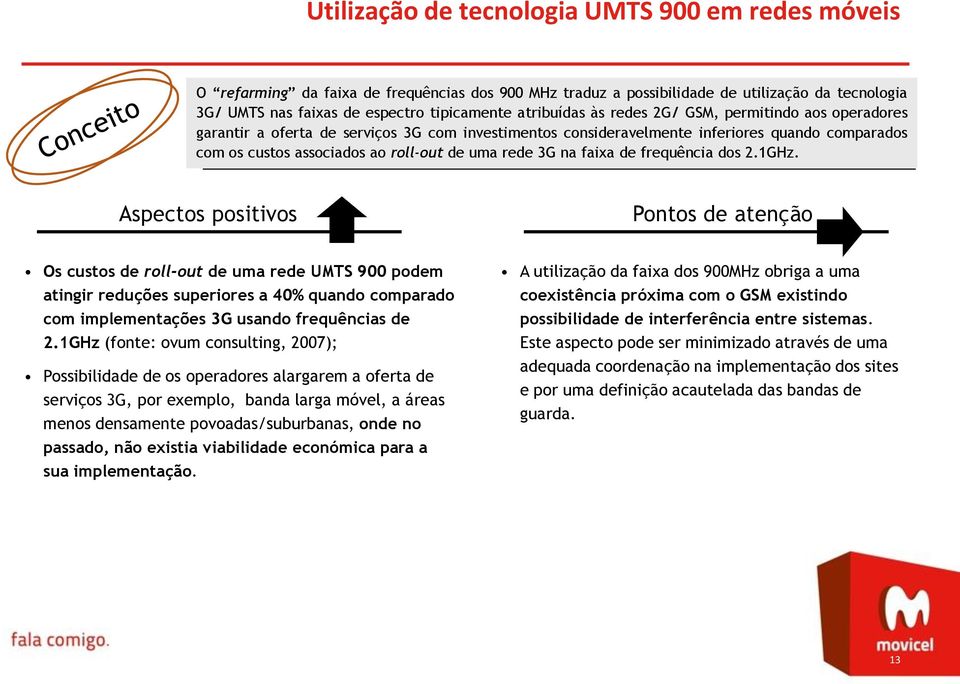 rede 3G na faixa de frequência dos 2.1GHz.