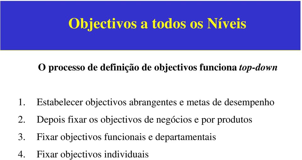 Estabelecer objectivos abrangentes e metas de desempenho 2.