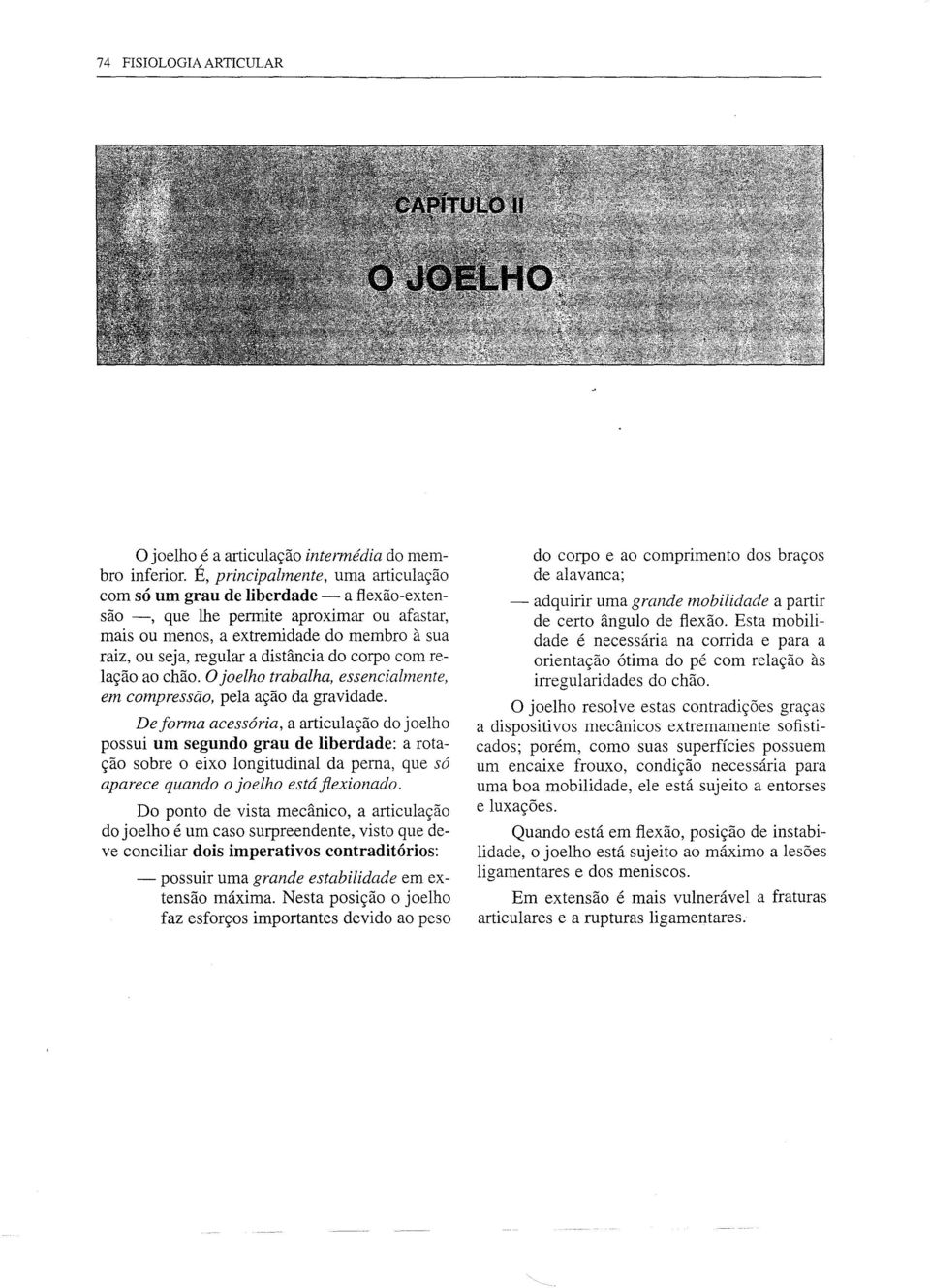 distância do corpo com relação ao chão. Ojoelho trabalha, essencialmente, em compressão, pela ação da gravidade.