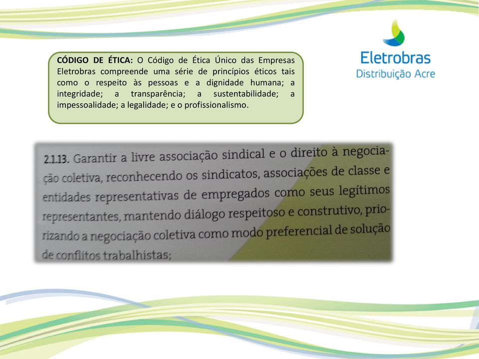 pessoas e a dignidade humana; a integridade; a transparência; a