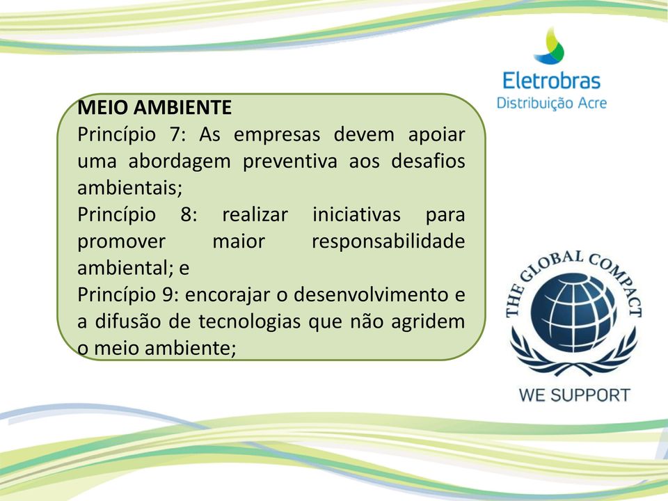 para promover maior responsabilidade ambiental; e Princípio 9: