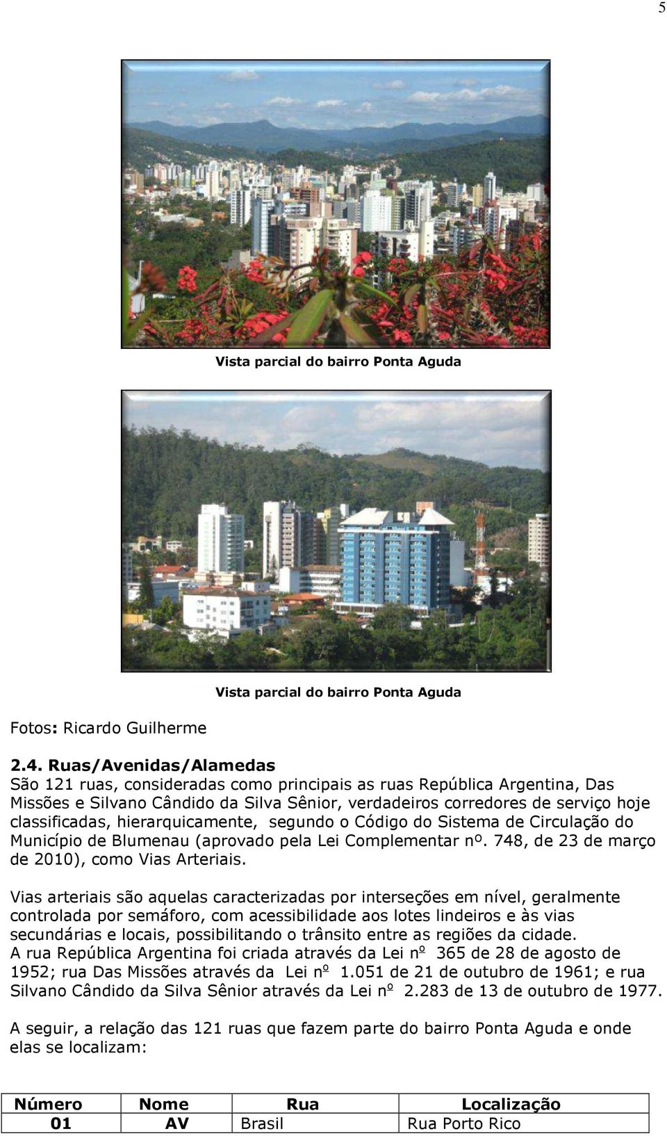 hierarquicamente, segundo o Código do Sistema de Circulação do Município de Blumenau (aprovado pela Lei Complementar nº. 748, de 23 de março de 2010), como Vias Arteriais.