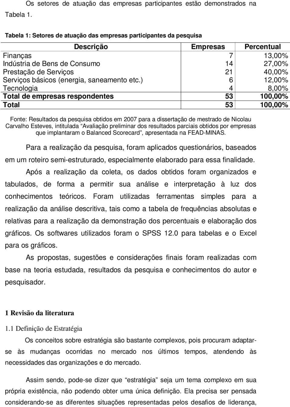Bens de Consumo 14 27,00% Prestação de Serviços 21 40,00% Serviços básicos (energia, saneamento etc.