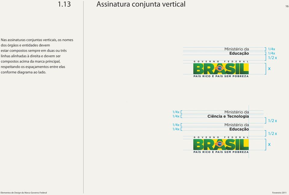 direita e devem ser compostos acima da marca principal, respeitando os espaçamentos