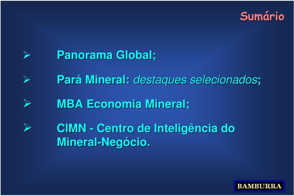 MBA Economia Mineral; CIMN -
