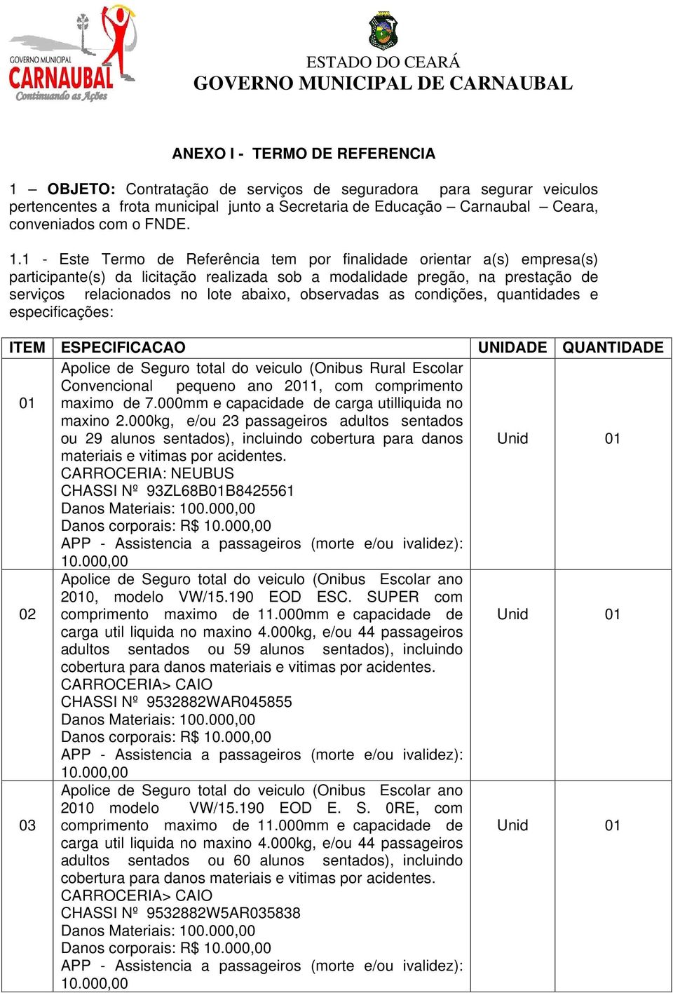 1 - Este Termo de Referência tem por finalidade orientar a(s) empresa(s) participante(s) da licitação realizada sob a modalidade pregão, na prestação de serviços relacionados no lote abaixo,