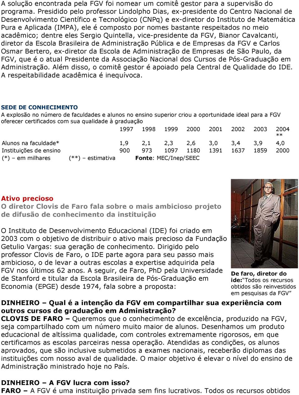 composto por nomes bastante respeitados no meio acadêmico; dentre eles Sergio Quintella, vice-presidente da FGV, Bianor Cavalcanti, diretor da Escola Brasileira de Administração Pública e de Empresas