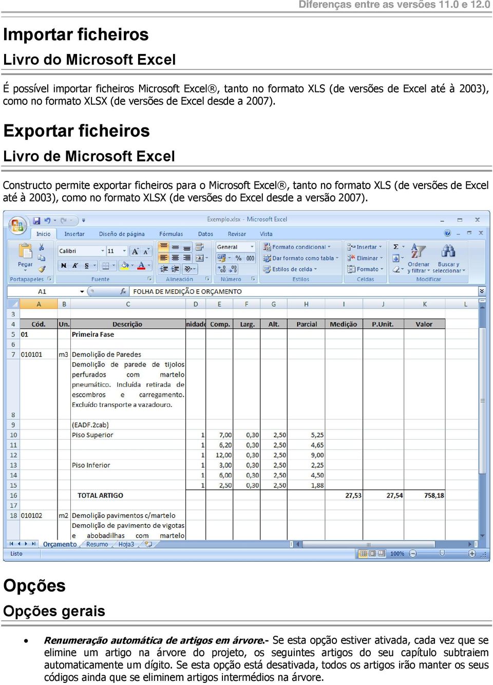 Exportar ficheiros Livro de Microsoft Excel Constructo permite exportar ficheiros para o Microsoft Excel, tanto no formato XLS (de versões de Excel até à 2003), como no formato XLSX (de versões